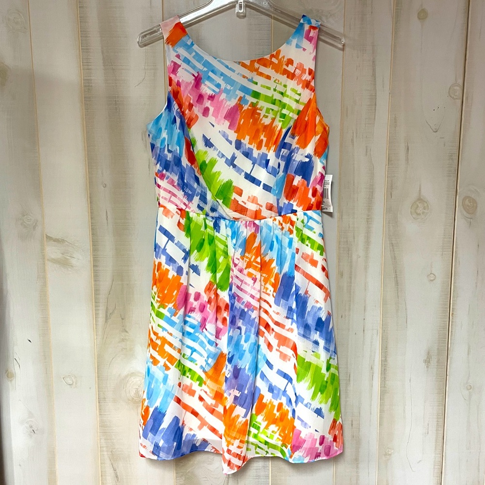 NWT RN Studio Ronni Nicole White And Multicolor Abstract Print Dress Sz 8